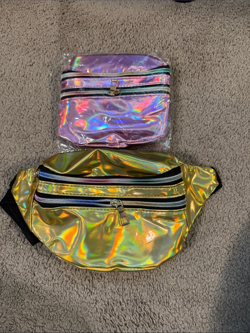 Holographic Fanny Pack Belt Bag - Gold & magenta Iridescent